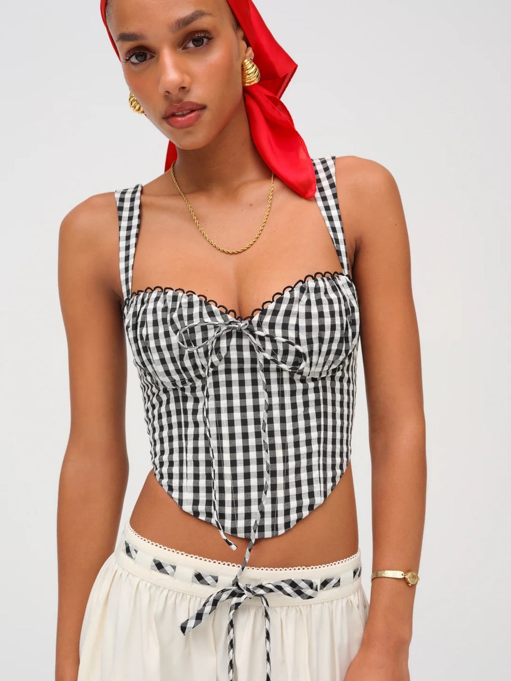 For Love & Lemons Black and White Gingham Corset Camisole